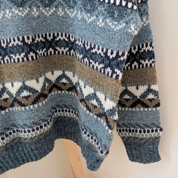 Vintage Abstract Geometric Chunky Textured Crewneck Sweater In Sky Blue/Tan - Picture 6 of 8